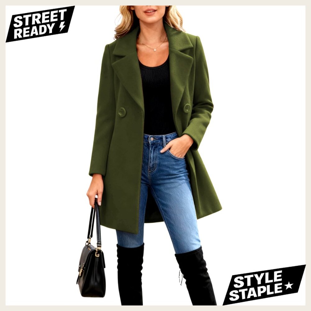 Long Sleeve Slim Fit Wool Blend Pea Coat Overcoat Winter Warm